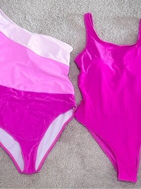 Lot of Two Vibrant Pink One-Piece Swimsuits, Women Size Large